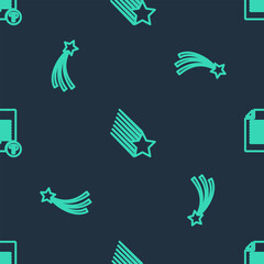 Set line Falling star, and Unknown document on seamless pattern. Vector