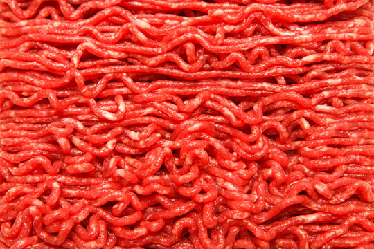 The raw minced beef meat texture detail. 