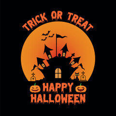 Happy Halloween Party T-shirt with Ghost House. Free vector happy Halloween celebration with night and scary castle. 