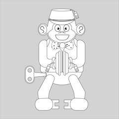 Outline stoke Wind Up Cymbal Monkey Toy amusement park cartoon concept. Toys for Toddlers Kids Children style vintage. Thin line. vector illustration