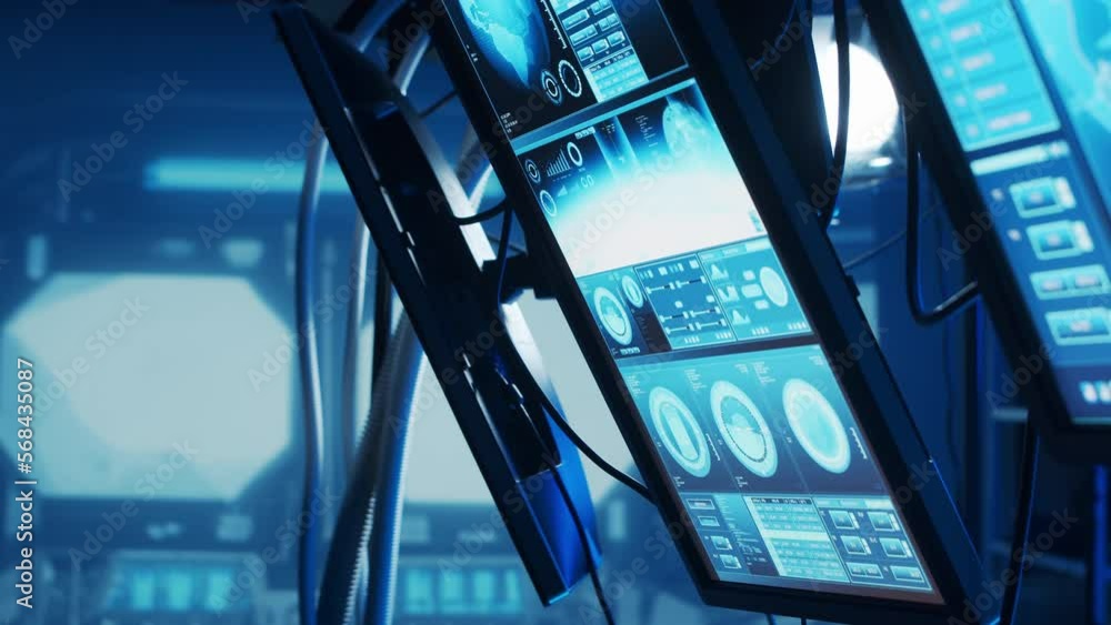 Fototapete futuristic spaceship control panel interface. spacecraft digital dashboard background with indicator