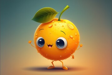 a cute adorable citrus character generative ai rendered in the style of children-friendly cartoon animation fantasy style