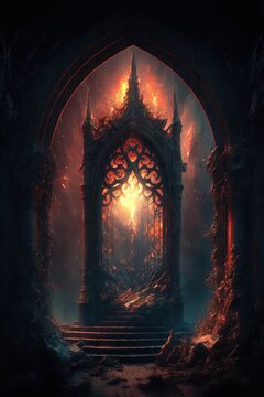 Gothic Hellish Background Archway, AI Generated