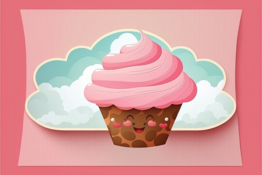 a cute adorable cupcake character generative ai rendered in the style of children-friendly cartoon animation fantasy style