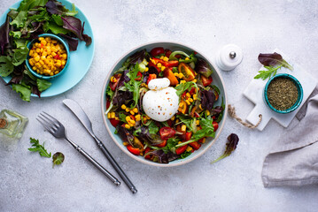 Burrata cheese with vegetable salad