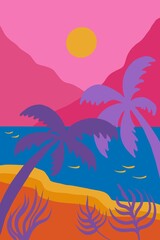 Fototapeta na wymiar illustration of a beach with palms
