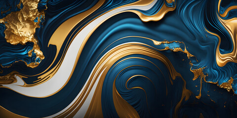 blue and gold watercolor marble background. abstract texture. generativ ai