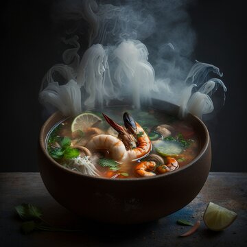 Bowl Of Steaming Hot Thai Tom Yum Soup