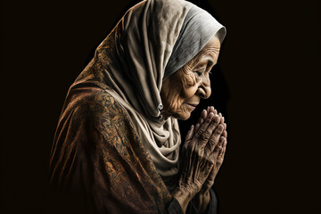 Isolated, Old Muslim Women Praying God, Ramadan Kareem, Generative Ai
