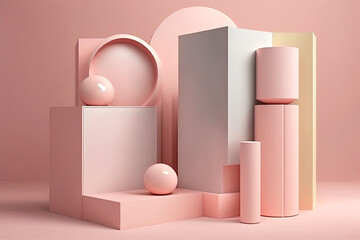 3D podium display. Pastel pink background, minimal, Generative AI