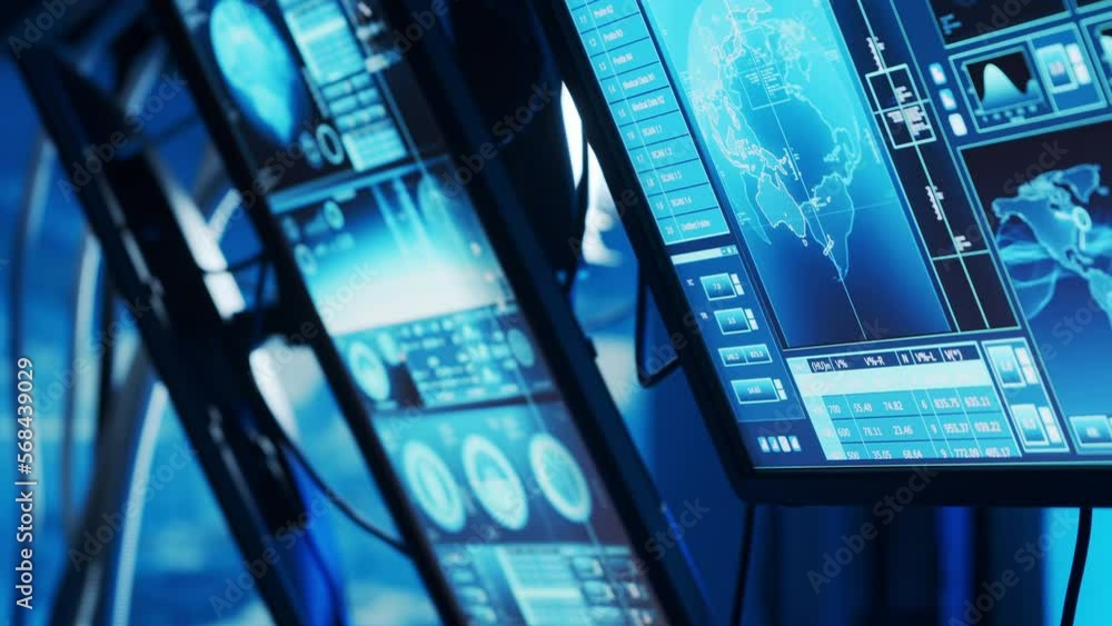 Poster futuristic spaceship control panel interface. spacecraft digital dashboard background with indicator