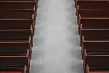 Empty seating in the hall.