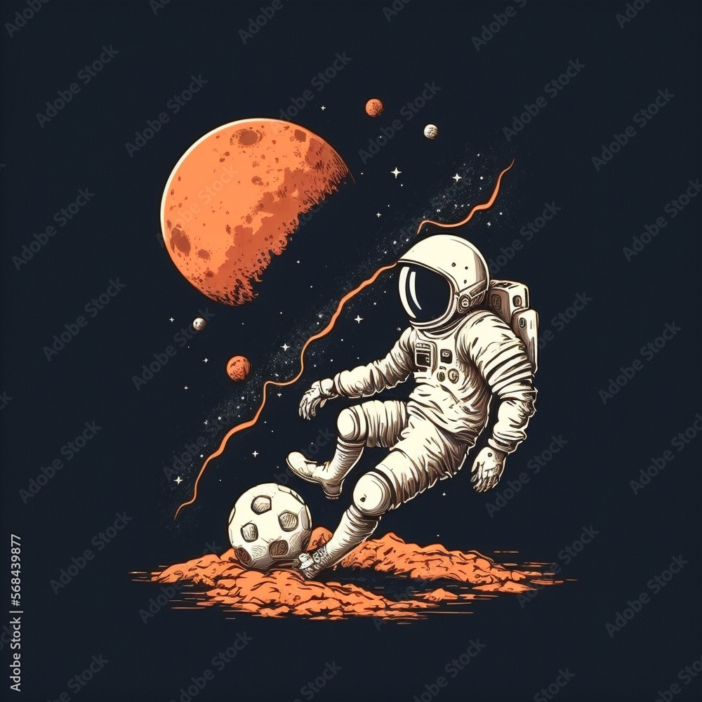 Wall mural an astronaut on the moon playing football created using generative ai