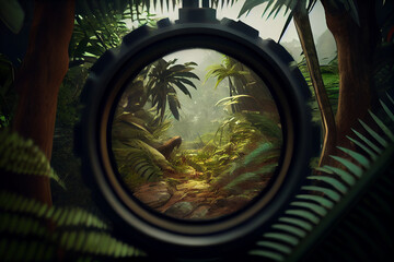 A shooter sighting in the target.