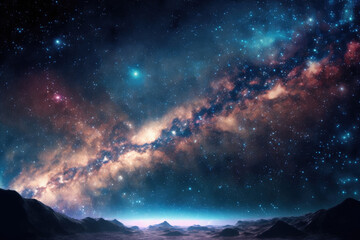 Fototapeta na wymiar abstract background with night sky and stars. Panorama view universe space shot of milky way galaxy with stars on a night sky background. Elements of this Image Furnished by NASA. Generative AI
