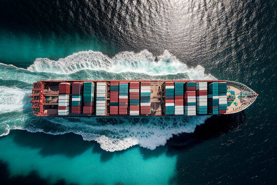 Cargo Container ship at the ocean, asupply chain visualization, illustration Generative Ai 