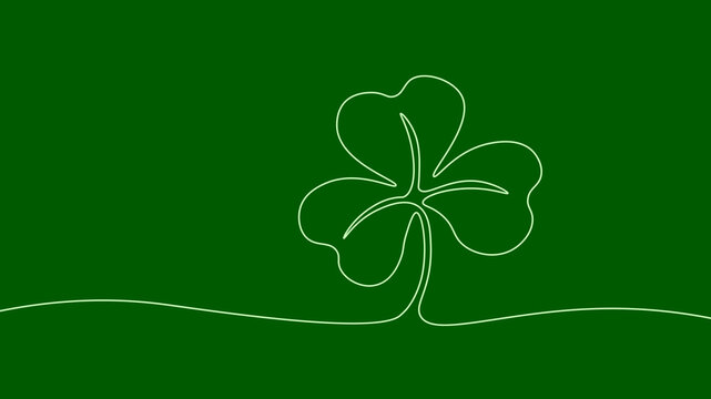 One line continuous lucky four leaves clover symbol concept. Silhouette of St Patrick's Day good luck tradition. Digital white single line sketch drawing vector illustration