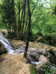 Naklejka na ściany i meble Roquefort waterfalls in Ariege Mountains France