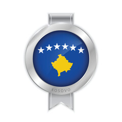 Flag of Kosovo Silver Medal Vector. Realistic 3d silver trophy award medals for winner. Honor prize. Realistic illustration.