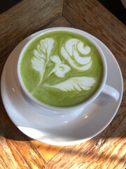 Hot Green tea on table 