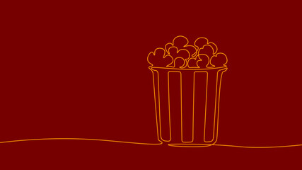 One line continuous cinema popcorn symbol concept. Silhouette of dessert holiday snack corn. Digital white single line sketch drawing vector illustration