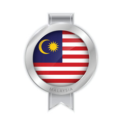 Flag of Malaysia Silver Medal Vector. Realistic 3d silver trophy award medals for winner. Honor prize. Realistic illustration.