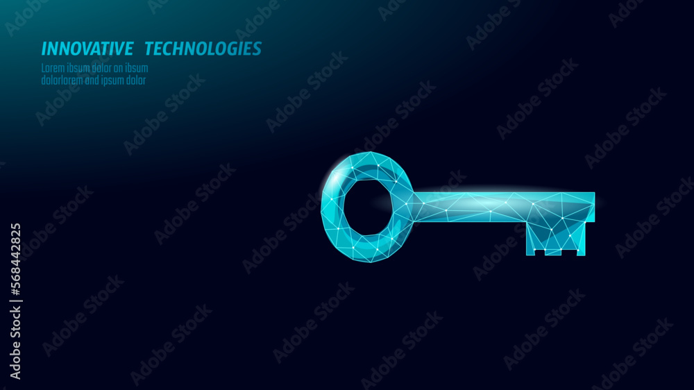 Sticker cyber safety key on data mass. internet security lock information privacy low poly polygonal future 