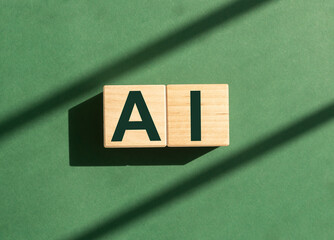 AI artificial intelligence, neural networks concept and eco awareness, green background