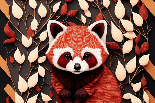 Lovely picture of a cute small red panda artwork and pattern set. Generative AI