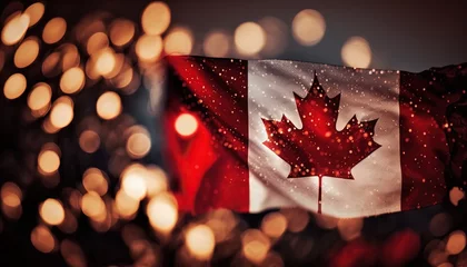 Foto op Plexiglas Canada national flag flew in wind with bokeh light, idea for national federal holiday celebration theme background wallpaper, Generative © QuietWord