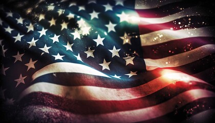 close up U.S.A. national flag flew in wind with bokeh light, idea for national federal holiday celebration theme background wallpaper, Generative
