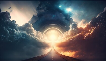 heavenly way path to the light, way to heaven, idea for hope and spiritual journey, travel to unknown place, Generative Ai	
 - obrazy, fototapety, plakaty