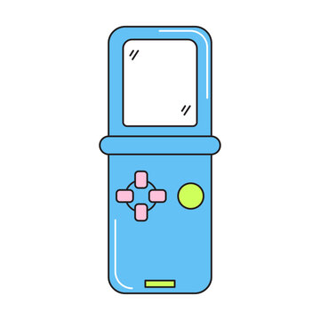 Old console gamebot retro 90s style. Colorful vector sticker isolated on white background.