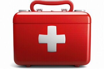 Illustration of briefcase with first aid kit, white background. Generative AI - obrazy, fototapety, plakaty