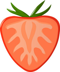 Strawberry slice, half isolated on white background. Bright vector illustration of colorful juicy Berry. Fresh cartoon