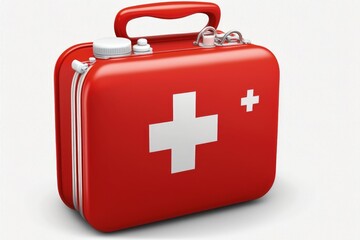 Illustration of briefcase with first aid kit, white background. Generative AI