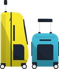 A set of traveling suitcases, cabin luggage and check in baggage. Vector illustration