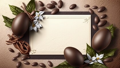 Card illustration for the easter holiday, easter chocolate eggs. Generative AI