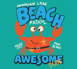 Crab cartoon Vector T-Shirt. Cute t-shirt design for kids. Funny crab  cartoon style. T-shirt graphic with slogan, childish tee print for boys and girls. Vector © basws