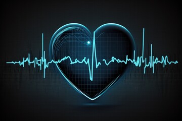 Obraz premium Illustration with heart and heartbeat graphic, blue background. Generative AI 