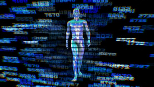Seamless futuristic medical animation of user interface FUI HUD body data screen design. Technology healthcare UI background.Artificial intelligence concept.