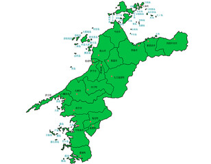愛媛県　地図　緑色　イラスト