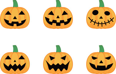 影つき　薄いオレンジのジャックオーランタンイラストセット