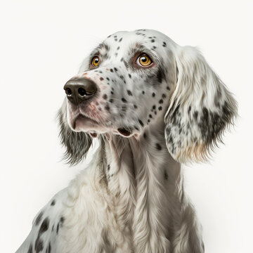 English Setter Dog looking at camera, Photo Studio, Generative AI