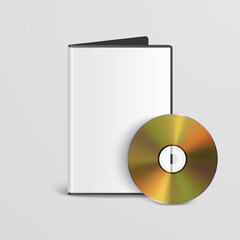 Vector Realistic Yellow CD, DVD with Rectangular Box, Cover, Envelope, CD Case Closeup. CD Packaging Design for Mockup. Golden Compact Disk, Front View