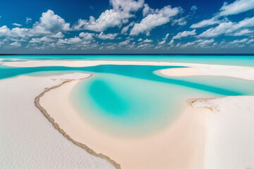 Obraz premium Illustration beautiful tropical island with a sand beach as the background image generative AI tools