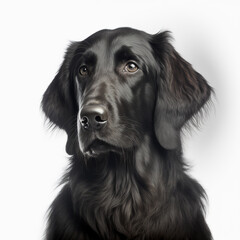 Flat Coated Retriever Dog looking at camera, Photo Studio, Generative AI