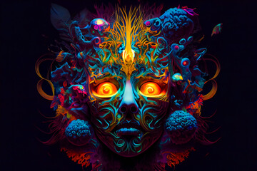 Horror Poster.  Mystical head.  psychedelic monster.  Generative AI.