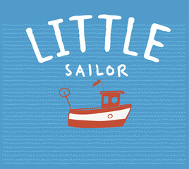 Nautical Nursery Wall Art Posters Set with Cute Cartoon Ships. Print for Baby Room, Shower Card, Kids T-shirt