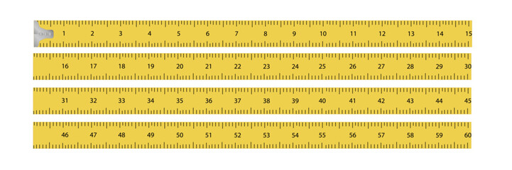 Yellow realistic Ruler Measuring scale, 60 centimeters. Vector illustration flat design isolated on white background.  - obrazy, fototapety, plakaty